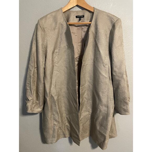 Eileen Fisher Jacket Womens XL Gold Silk Open Front Metallic Lined Collarless - Picture 1 of 8